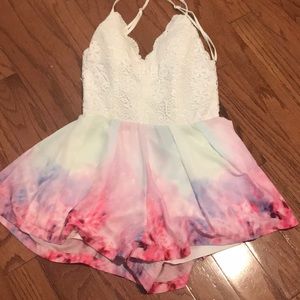 lace top and colorful bottom romper